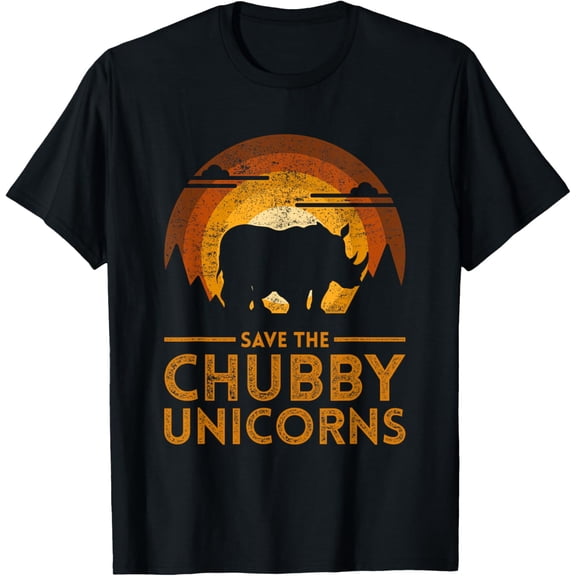 Save The Chubby Unicorns Rhino T-Shirt men and women can wear, black, white, gifts