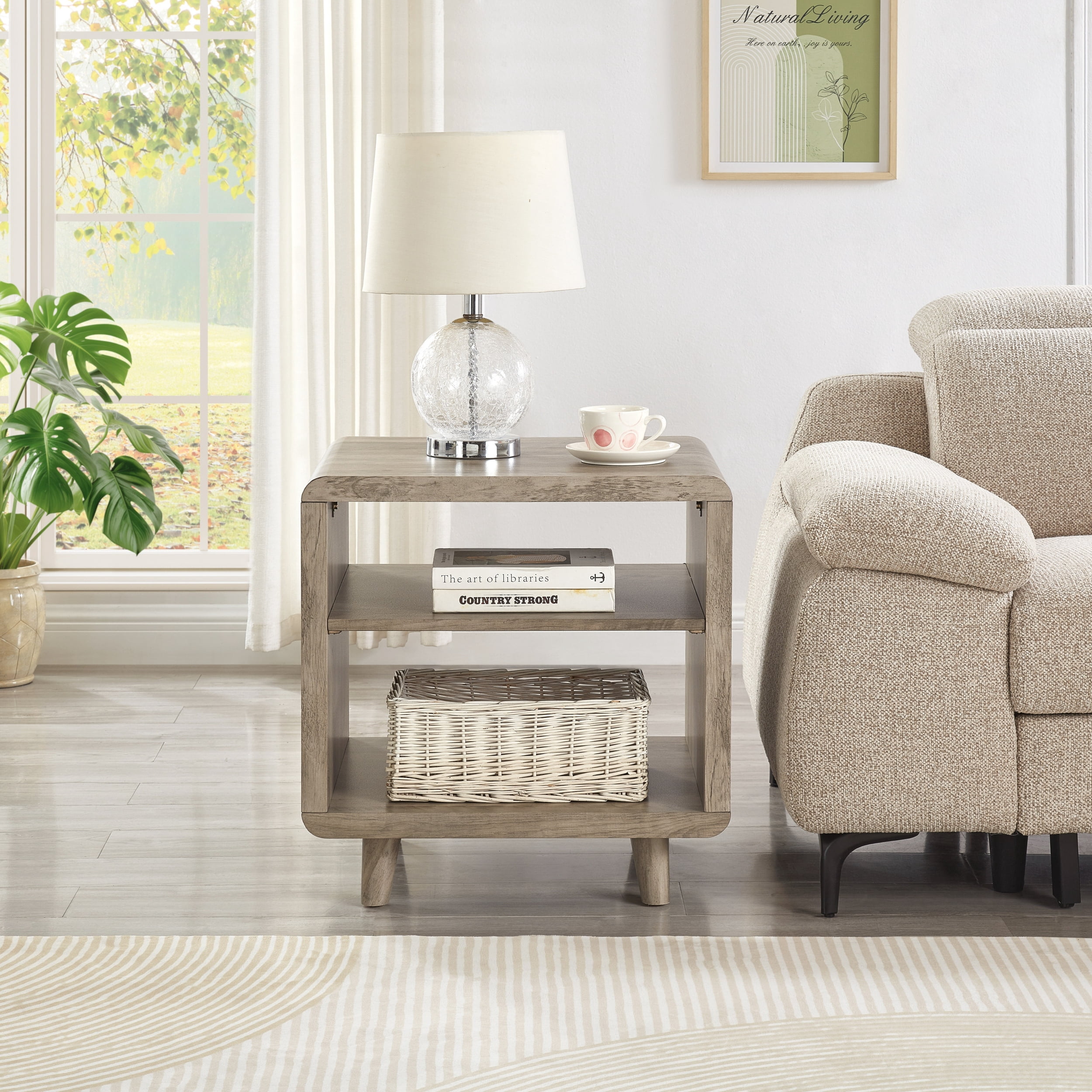 Roundhill Furniture Lux Modern Wood Shelf Side Table, Bedside Nightstand, Gray