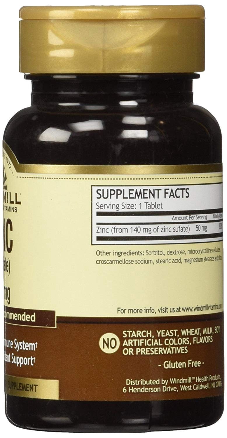 Windmill Zinc 50 mg Tablets Natural Source 90 Tablets - (Pack of 4)