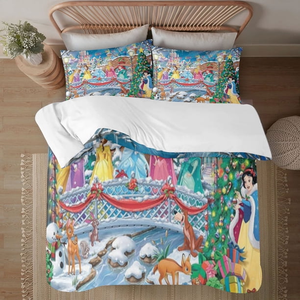Juego de edredón con diseño de princesas navideñas para niños, niñas, niños y adultos, juego de cama geométrico en 3D, 1 funda de edredón y 2 fundas de almohada
