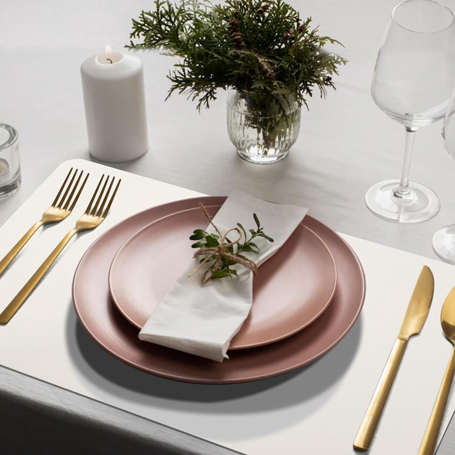 Lifestance Faux Leather Placemats Set of 6, Waterproof Heat Resistant Non Slip Dining Table Mats, 17x12 inch Rectangle Ivory White, Indoor Outdoor Use