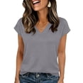 thumbnail image 2 of Pxxlle Summer Tops for Women Casual Cap Sleeve T Shirts Loose Fit V Neck Shirt Solid Color Basic Tees for Beach Vacation Gray L, 2 of 7