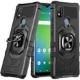 thumbnail image 2 of Compatible for Cricket Icon 4 Case w/Tempered Glass Screen Protector [Military Grade] Ring Car Mount Kickstand Shockproof Hard Phone Case - Black, 2 of 7