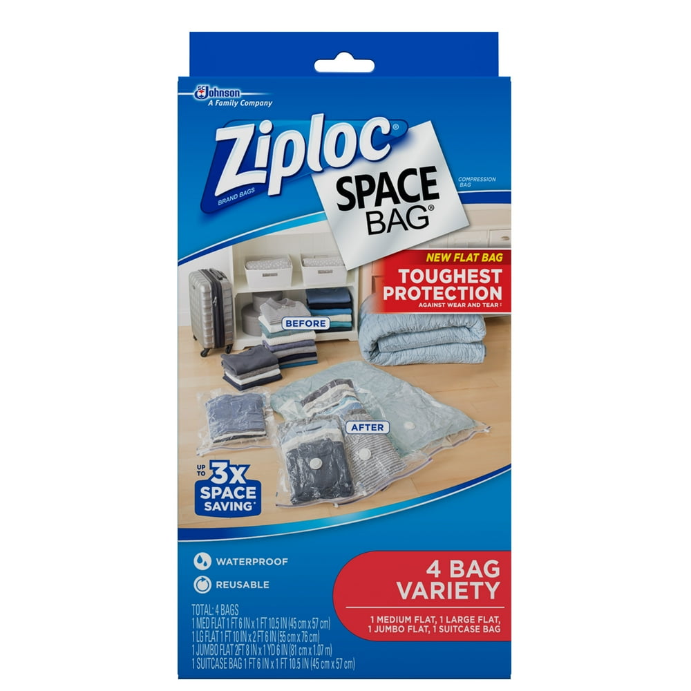 Ziploc Space Bag, 4 Flat Bags 1M, 1L, 1 Jumbo, 1 Suitcase Walmart