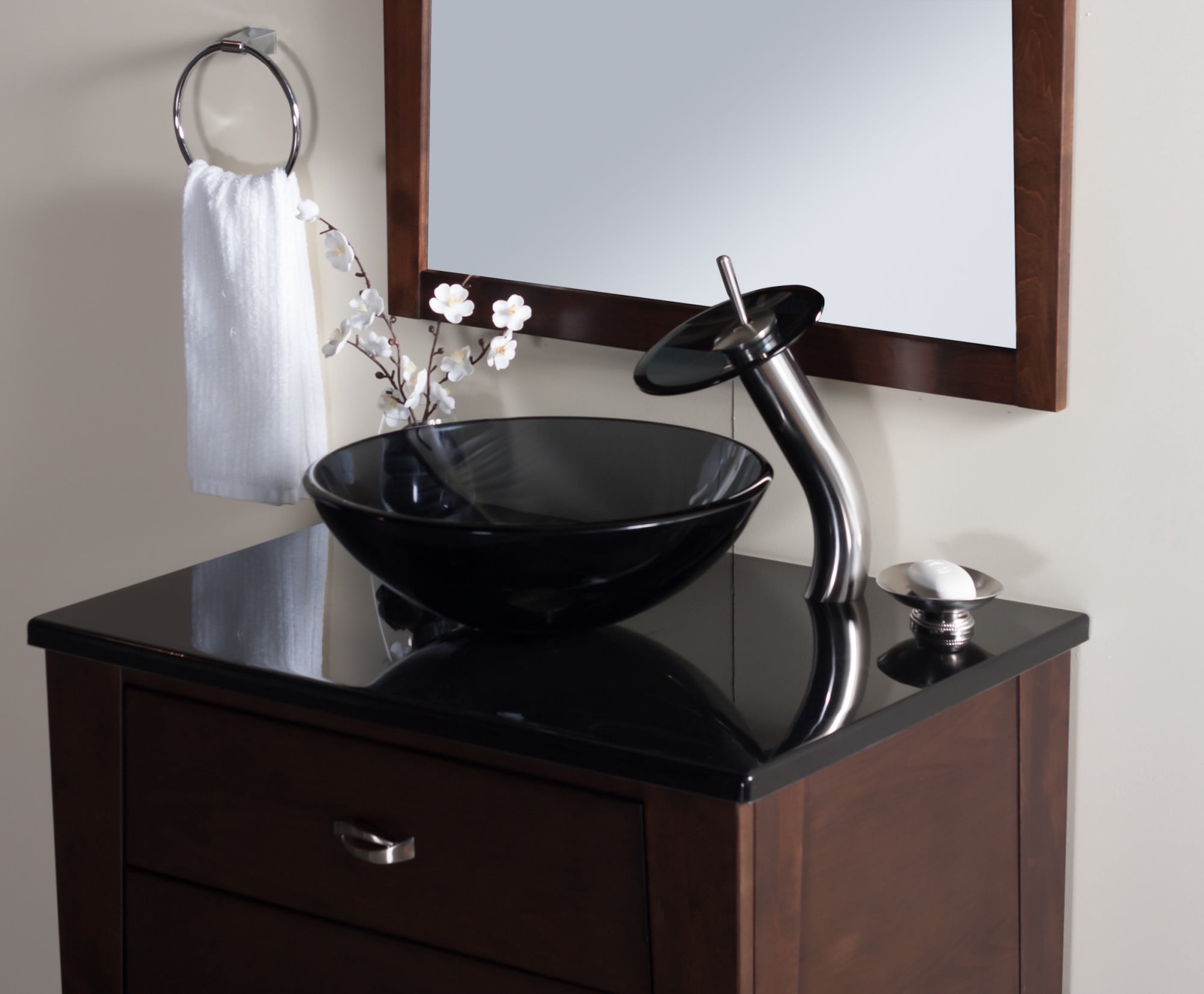 Miseno MNO-G861-BN Circular 16-1/2" Glass Bathroom Sink; Brushed Nickel Drain