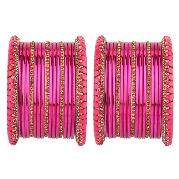 Efulgenz Women's Indian Bangles Set Crystal Rhinestone Bracelets with Plain Glossy Finish Metal Bangles Bridal Bangle Set for Wedding Party Fashion Accessories Bollywood Jewelry (34 Pcs)