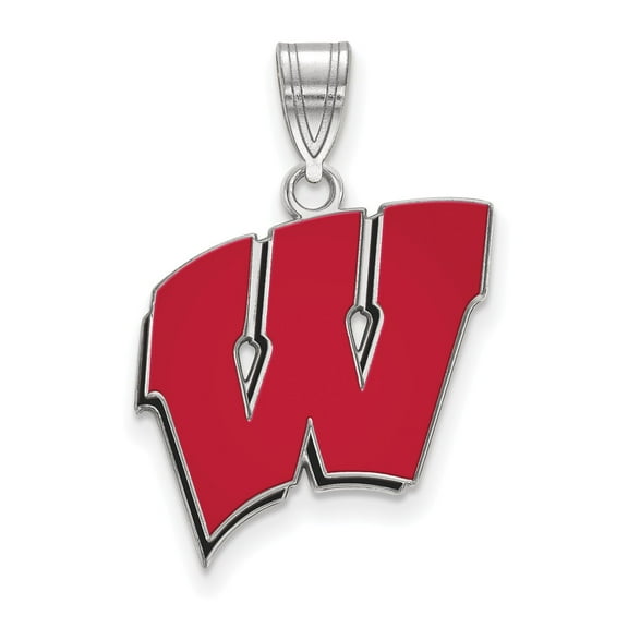 Sterling Silver LogoArt University of Wisconsin Letter W Large Enameled Pendant Charm