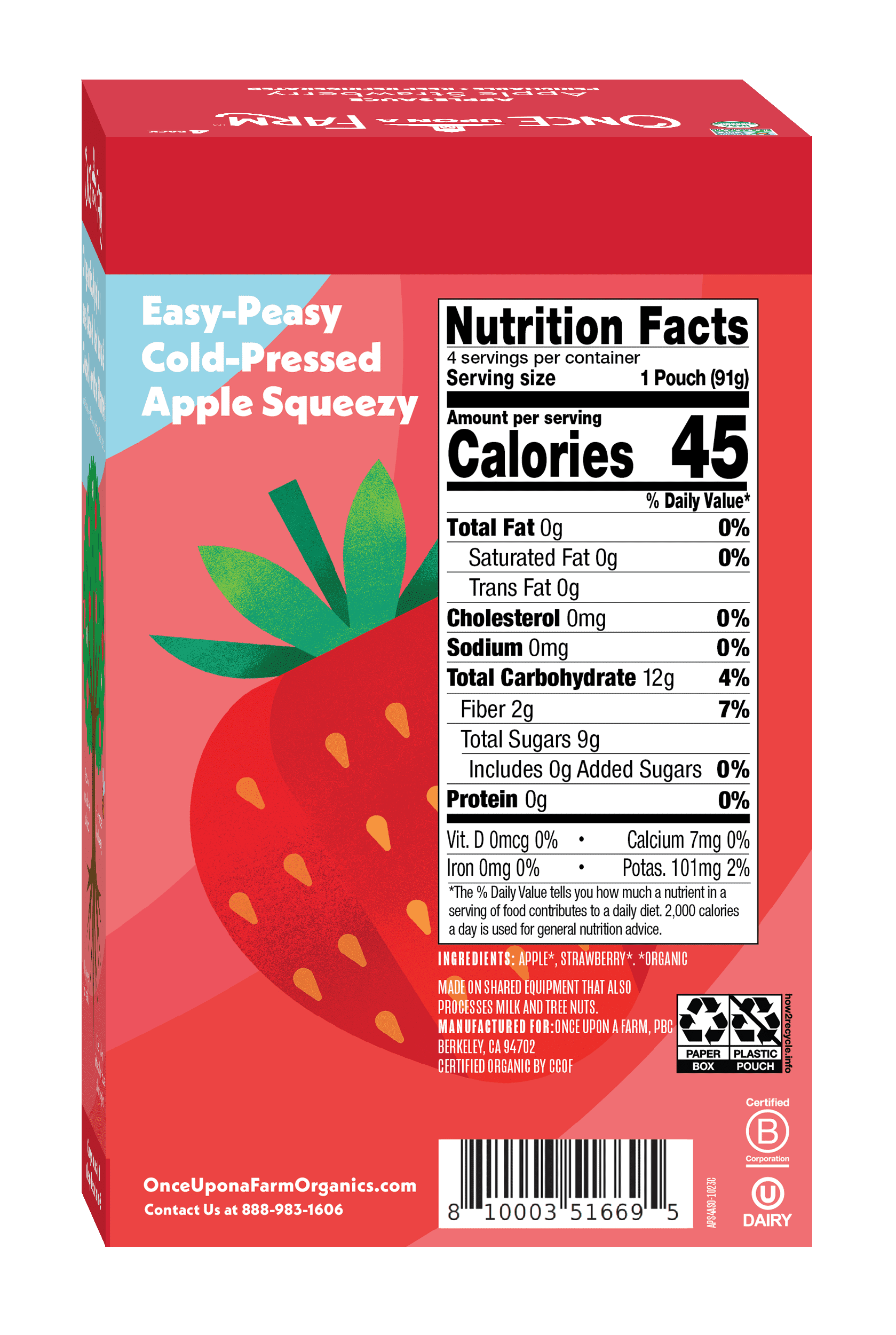 Once Upon a Farm Organic Refrigerated Kid's Snack Applesauce Apple