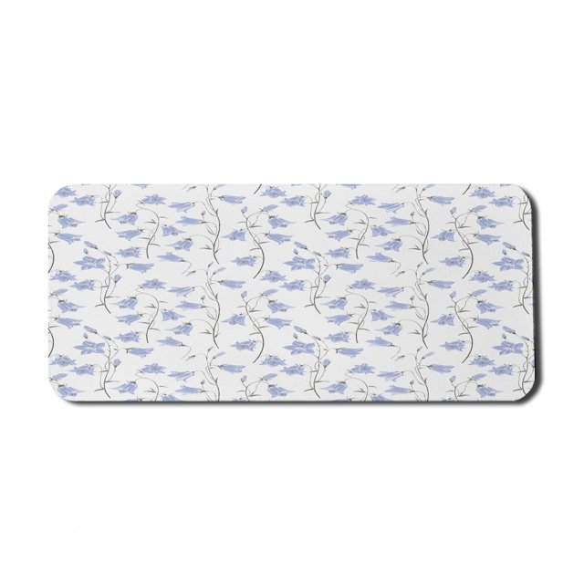 Nature Computer Mouse Pad, Botany Composition of Bluebells Flourishing on a Plain Background, Rectangle Non-Slip Rubber Mousepad X-Large, 35" x 15", Lavender Blue and Sage Green, by Ambesonne