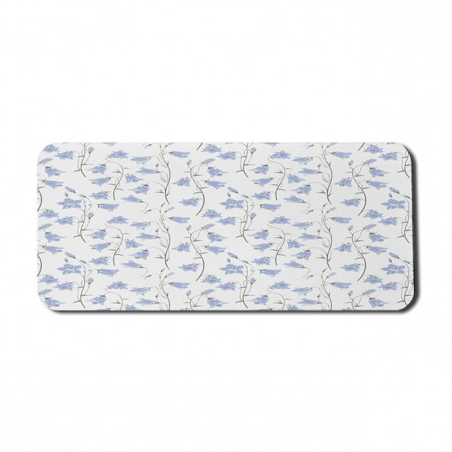 Nature Computer Mouse Pad, Botany Composition of Bluebells Flourishing on a Plain Background, Rectangle Non-Slip Rubber Mousepad X-Large, 35" x 15", Lavender Blue and Sage Green, by Ambesonne