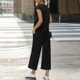 thumbnail image 4 of Kixjoy Matching Sets Women Clothing Oversized Tops and Pants Sets Short Sleeve Workout Fashion Sweatsuit Plain Vacation Summer Outfits for Women, Black L, 4 of 7