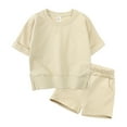 thumbnail image 2 of Ccpelsie Toddler Baby Girl Clothes Summer Outfit Bows Ruffle T-Shirts + Ruffled Short Set for Summer Casual(Khaki,6-7 Years), 2 of 5
