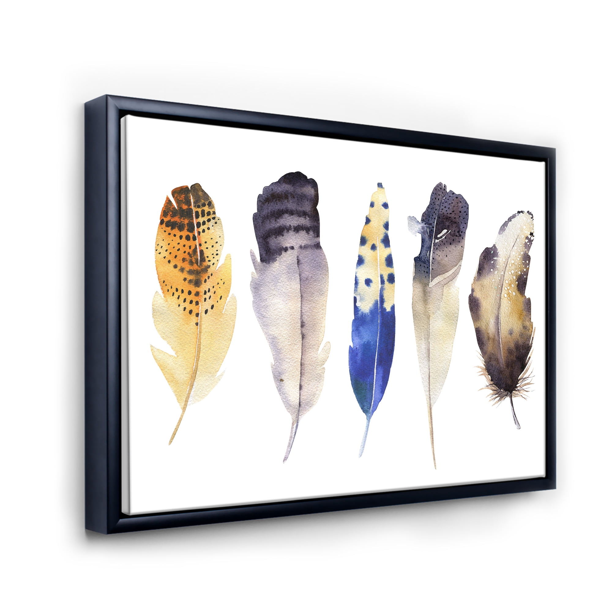 Colourful Boho Art Feather Set I 20 in x 12 in Framed Painting Canvas Art Print, by Designart