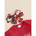 thumbnail image 6 of Baby Toddler Girl Christmas Outfit, 0 3 6 12 18 Months Letter Print Ruffle Long Sleeve Romper Santa Claus Plaid Flare Pants Headband 3 Piece Clothing Set, 6 of 9