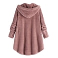 thumbnail image 5 of Abcnature Women Plus Size Button Plush Tops Hooded Loose Cardigan Wool Coat Winter Jacket Pink 3XL, 5 of 6