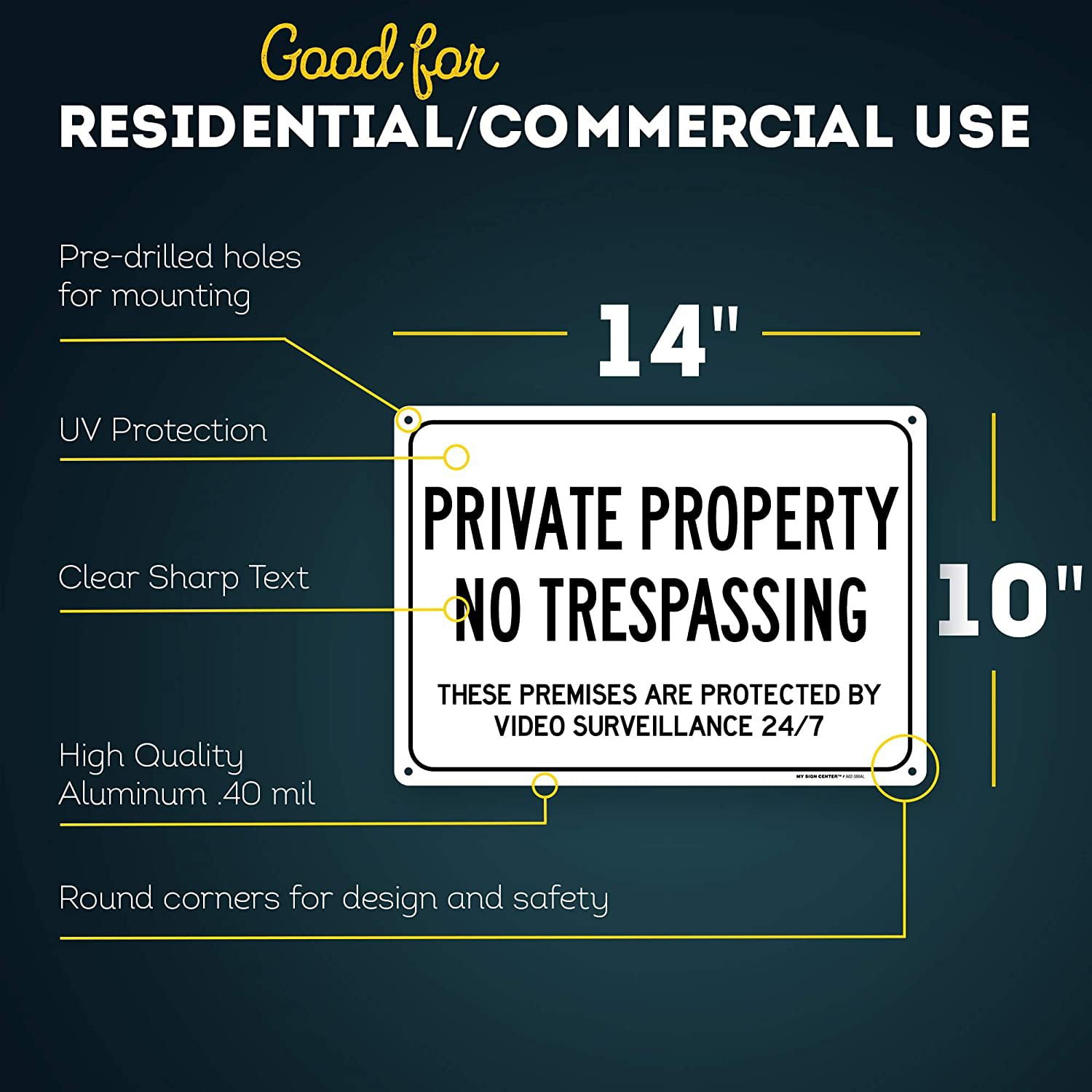 Private Property No Trespassing These Premises are Protected by Video Surveillance 24/7 Sign 10x14 Made in USA UV Protected and Weatherproof A82-388AL Visual 52 .040 Rust Free Aluminum
