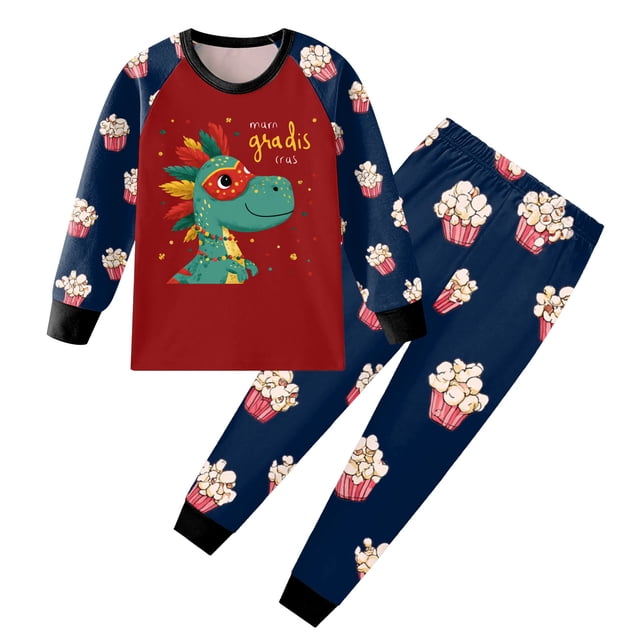 Caqnni Children's All-Day Play Set 2 Piece Soft Cotton Outfit with Long Sleeves, Suitable for Spring Summer Fall, Vibrant Patterns(Red,6-7 Years)