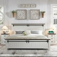 Farmhouse Queen Bed Frame with 47" Headboard, Wood Bed Frame with