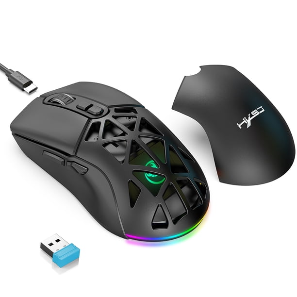Ratones HXSJ T26 Wireless 2.4G BT5.1 Ratón para juegos recargable de modo dual 4800DPI Ratones para deportes electrónicos ajustables Luces RGB frías Batería de larga duración para computadora