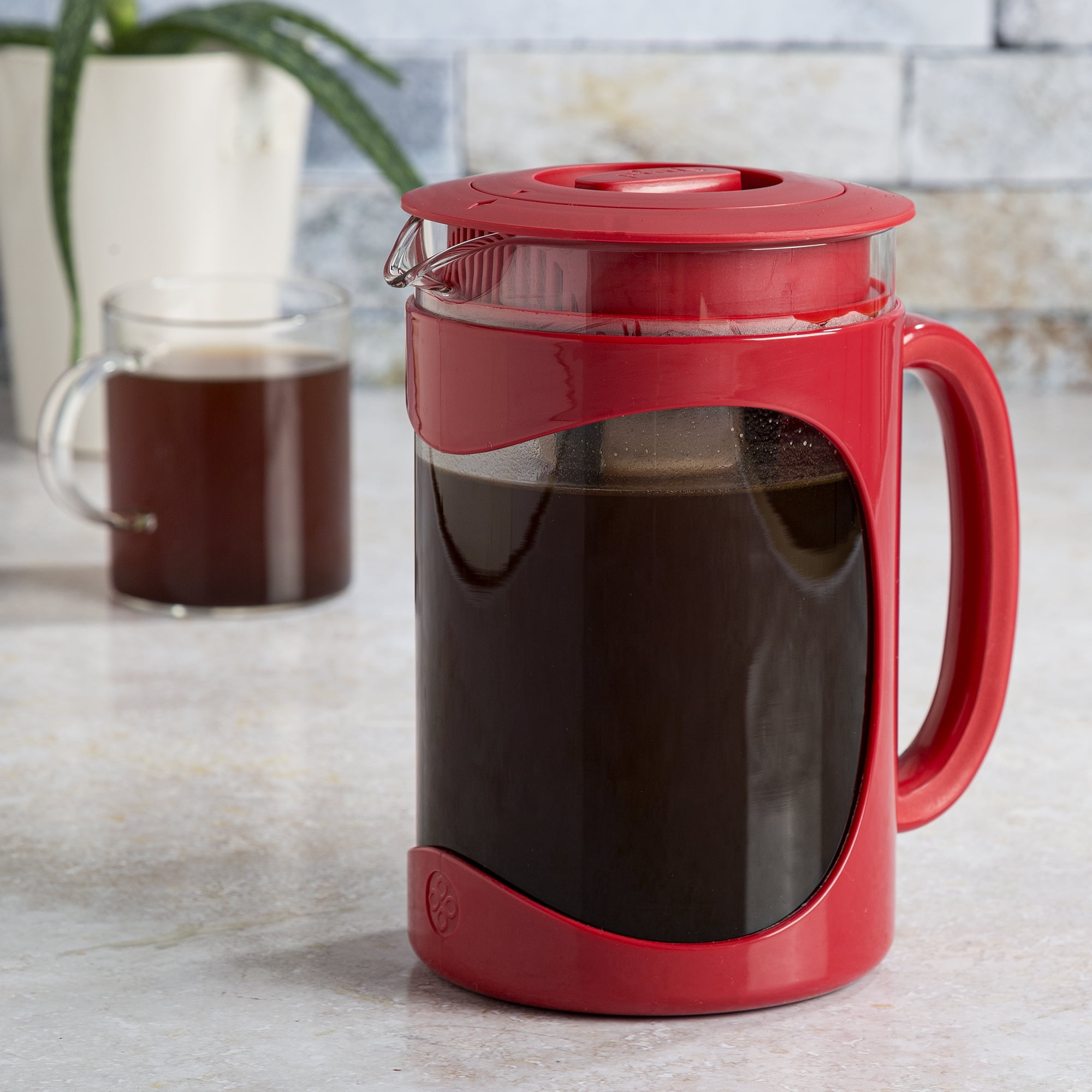 Primula Burke Glass Cold Brew Iced Coffee Maker with Removable Mesh Filter,  1.6 Quarts, Red 