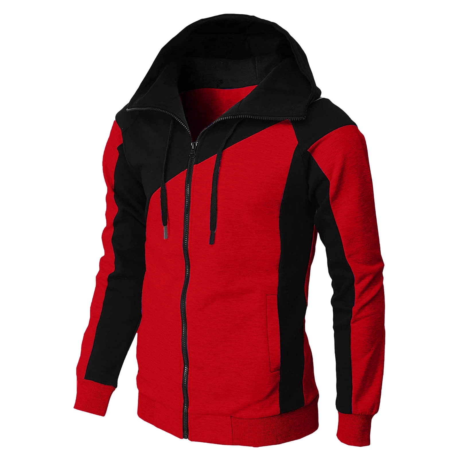 80s Red Color Block Windbreaker Hoodie - Men's Medium