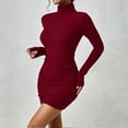 thumbnail image 3 of Women's Pullover Sweater Dress Long Lantern Sleeve Turtle Neck Cute Ribbed Knit Bodycon Mini Short Dress 2025 Fall, 3 of 7