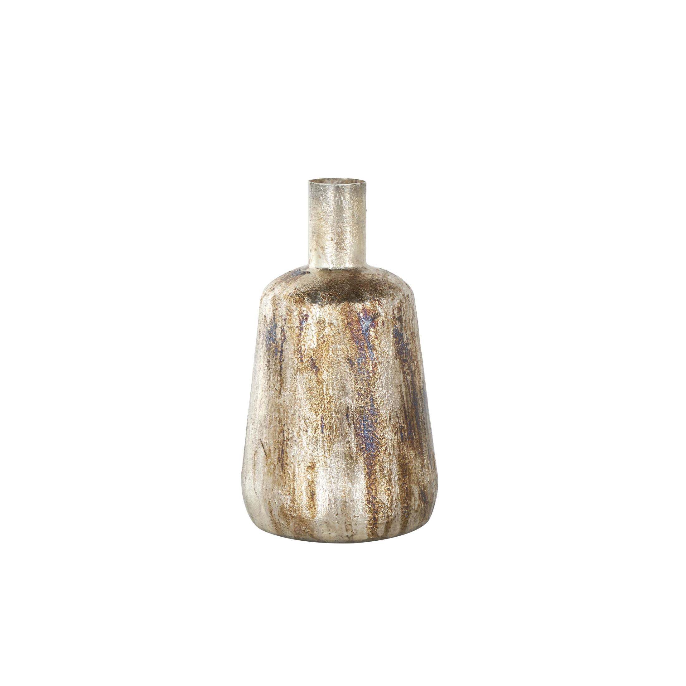 DecMode 12" Foiled Bronze Metal Vase with Bronze and Blue Accents
