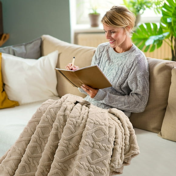 Under 10,Super Soft Warm Fleece Blanket (80x100cm), Solid Warm Throw Rug for Sofa Bedding, | 100%Polyester, Khaki-252 $BS$3