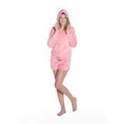 Pink Plush Hoodie Jacket with Shorts & Matching Pants Womens Loungewear Pajamas