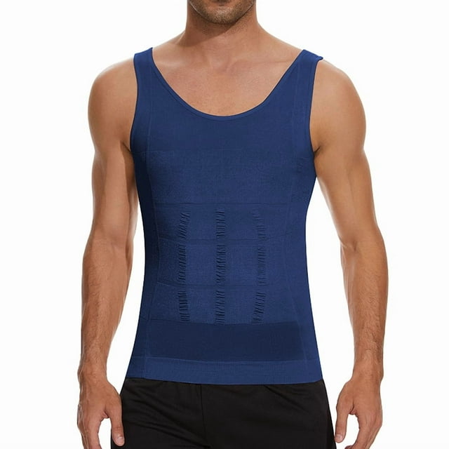 Mens Slimming Body Shaper Vest Gynecomastia Compression Shirts Tummy Control Undershirt Stomach Flatten Workout Singlet Tank Top Blue M