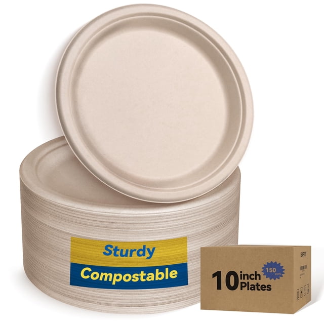 Platos de papel Leafory, 25 cm, 150 unidades, compostables y biodegradables