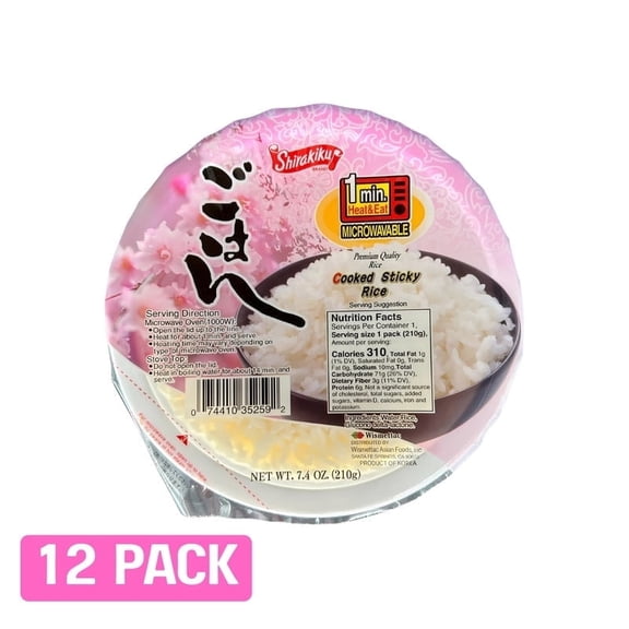 SHIRAKIKU Microwaveable Cooked Japanese White Rice, 7.4 oz, 12 pack