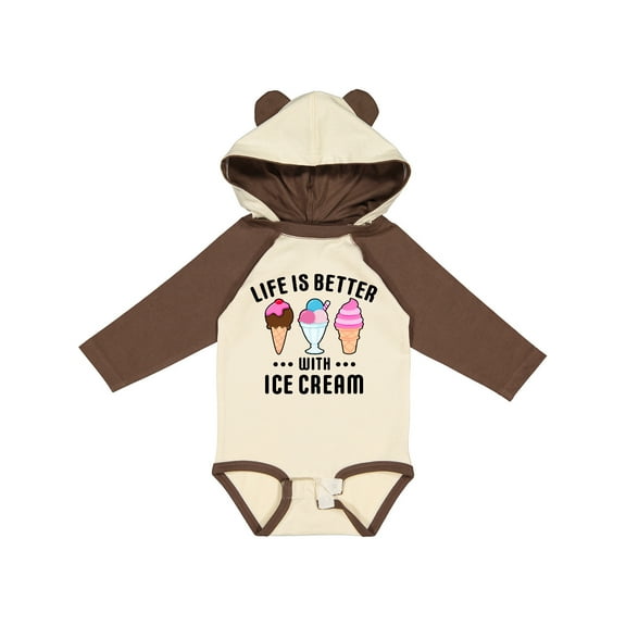 Inktastic Life is Better with Ice Cream Boys or Girls Long Sleeve Baby Bodysuit