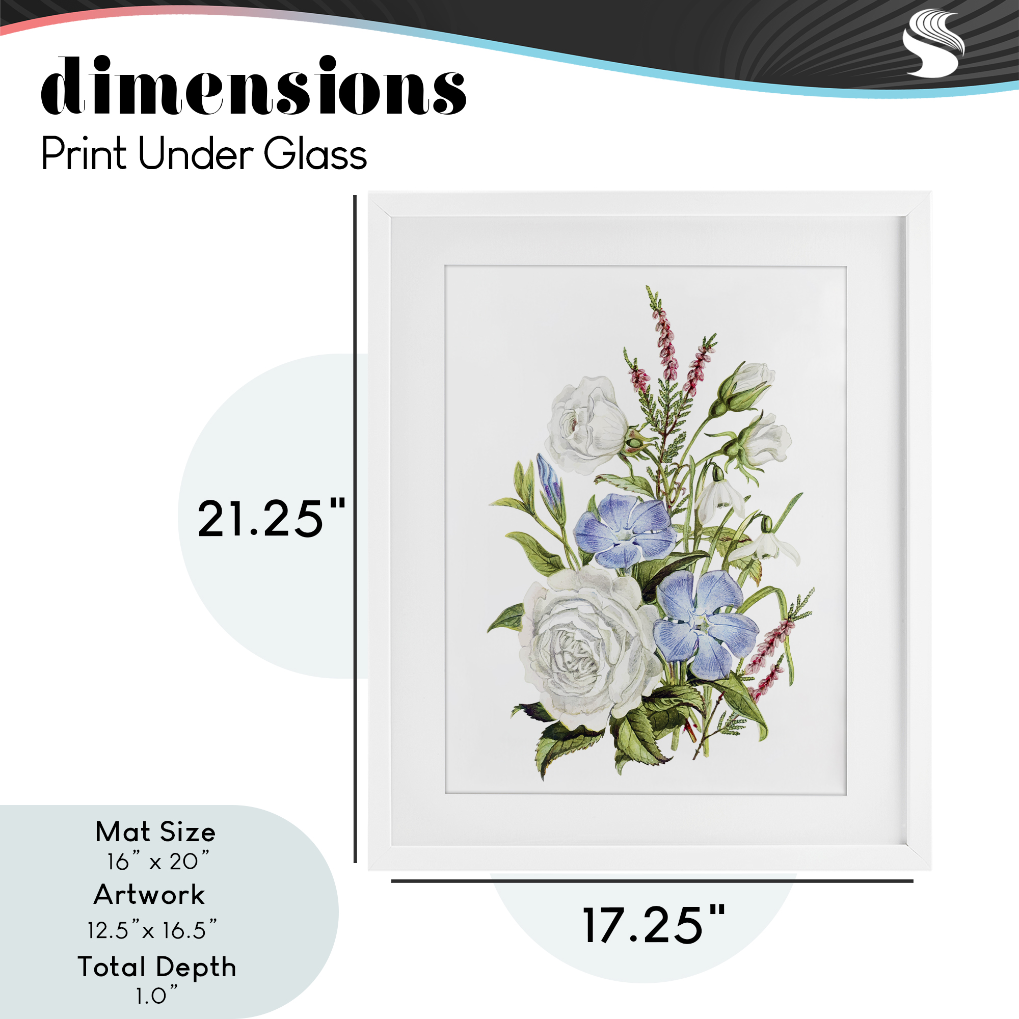 Bountiful Floral Bouquet White Framed Print Under Glass, design by Lettered and Lined