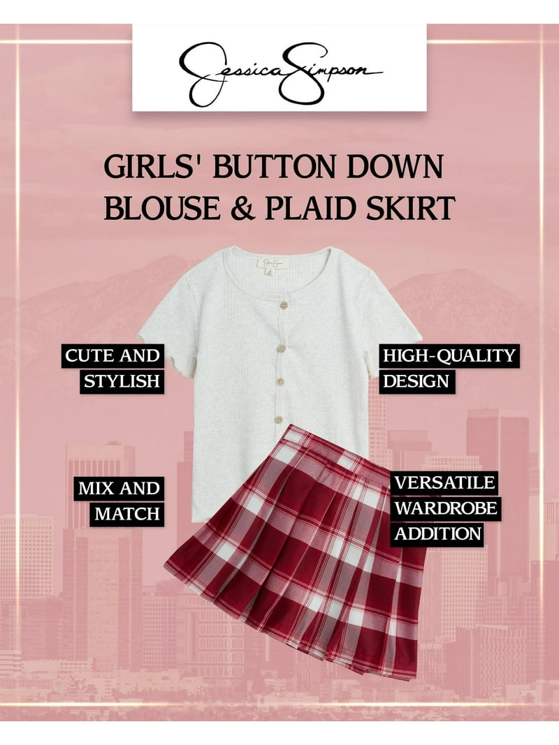 Jessica Simpson Girls' Skirt Set Piece Short Sleeve Button