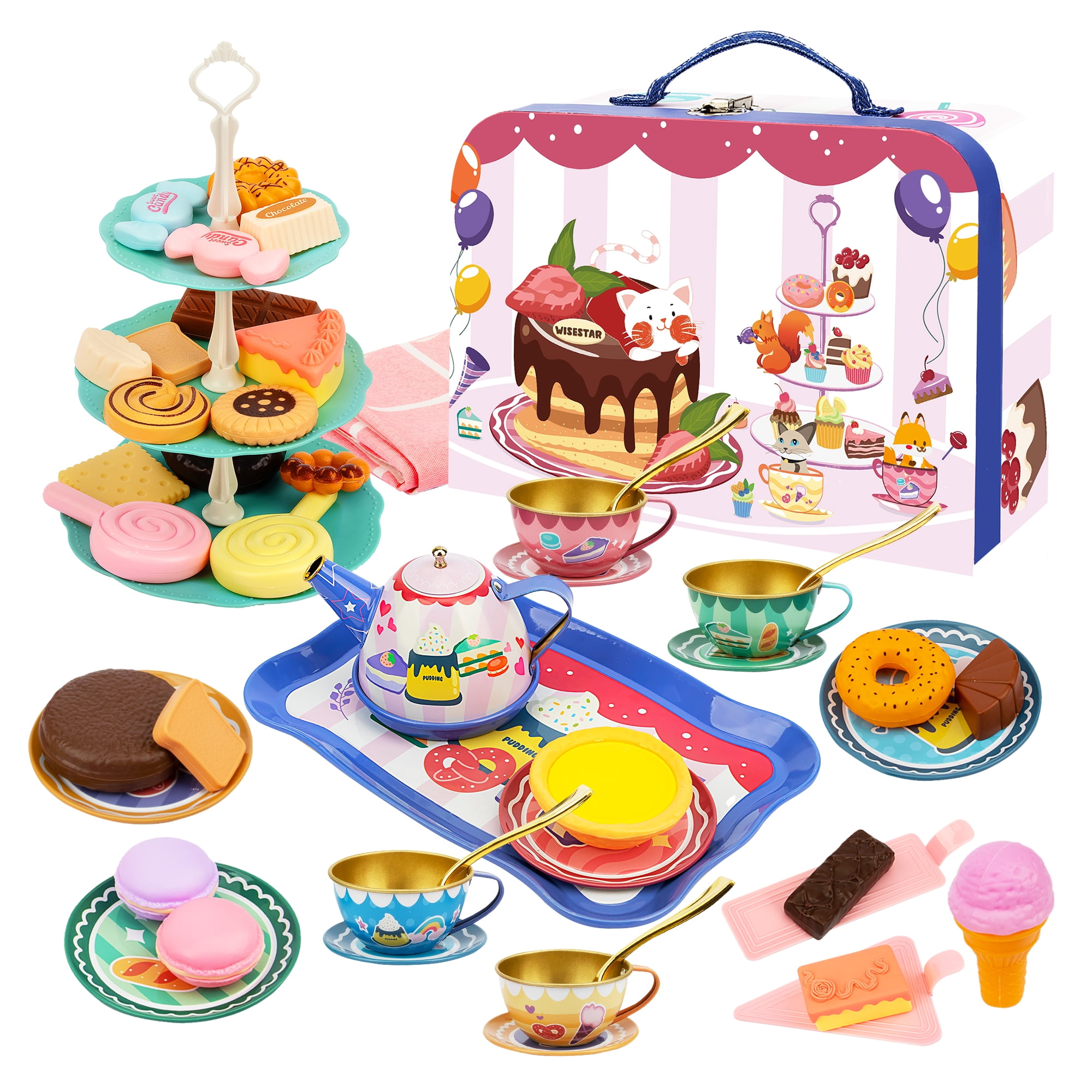 WISESTAR Tea Party Set for Little Girls- 50Pcs Kids Tea Set with Food