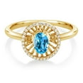 thumbnail image 2 of Gem Stone King 18K Yellow Gold Plated Silver Swiss Blue Topaz Ring for Women (1.03 Cttw, Oval 6X4MM, Gemstone November Birthstone, Size 6), 2 of 3