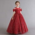 thumbnail image 2 of WMQPNNS Flower Girls Dress Sparkle Tutu Dress Girls Dresses Cold Shoulder Long A Line Wedding Party Ball Gown Girl Clothes, Dress for Age 4-5 Years, Wine, 2 of 6