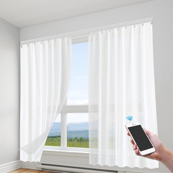 Miumaeov  Motorized Curtains, 4.2m/13.78ft Smart Curtain Track Rods, Ceiling Mounted Automatic Curtains Track Voice Control&Remote Control Electric Curtain Opener