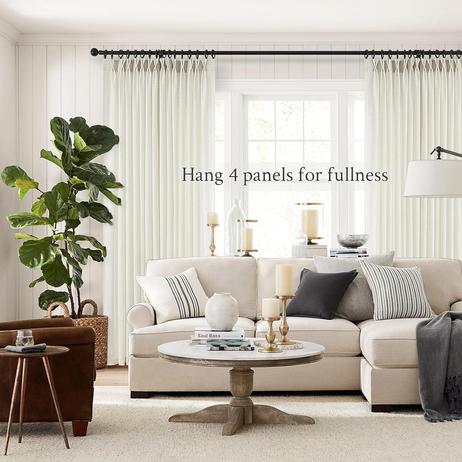 Pinch Pleated Curtains 90 Inches Long 2 Panels Set,Natural Cream Semi Sheer Cotton Blend Fabric Aesthetic Advanced Curtain Drapes for Living Room Bedroom,40x90 inch Length
