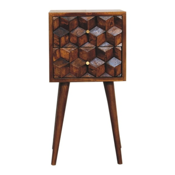 Lesuto Mini Chestnut Cube 2 Drawer nightstand - Nordic Style, Wood, 1 Drawers