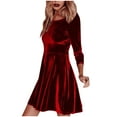 thumbnail image 3 of biudgviw Velvet Dresses for Women Soft Stretch 3/4 Sleeve Baggy Fall Mini Dress Fashion Round Neck Solid Color Party Dress, 3 of 6