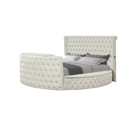 Maya Modern Style King Bed made with Wood in Cream