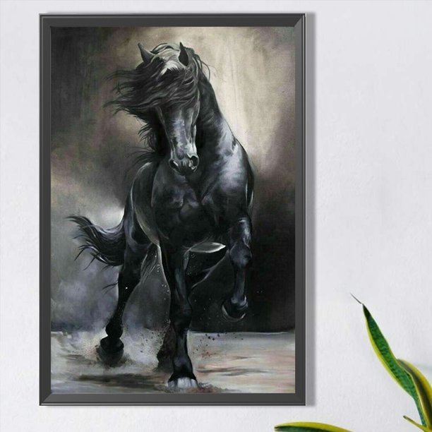 Cuadros Decorativos Pintura de diamante 5D DIY Taladro cuadrado completo Caballo Decoración del hogar Arte Artesanía Negro DQrwqpou embutido en tela