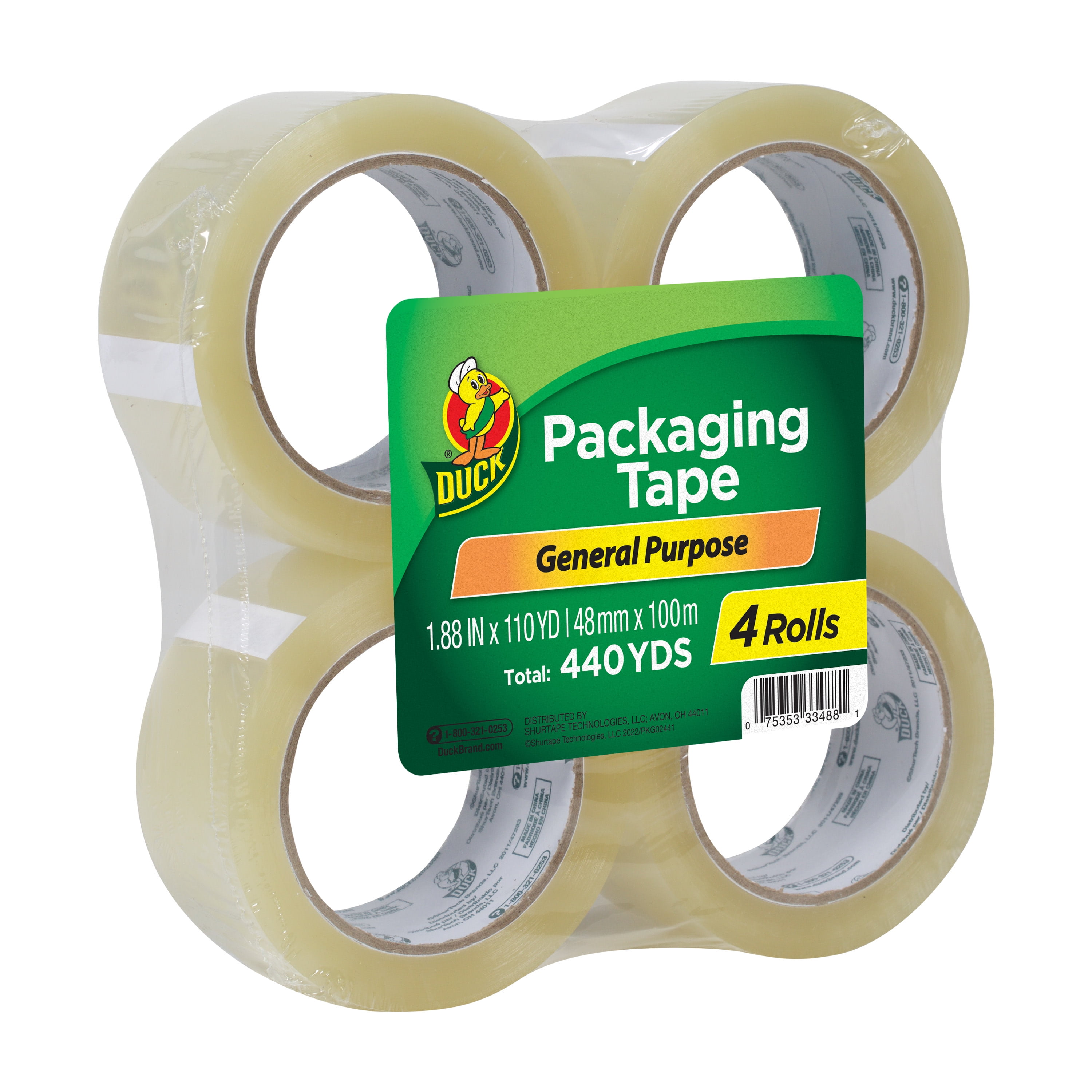 Duck Brand Clear Acrylic General Purpose Tape, 1.88 in x 110 yd., 4 Pack