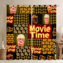 jejeloiu Movie Time Curtains Pack of 2 (42x84 Each),Vintage Cinema Ticket Curtains Blackout,Yellow Popcorn Bedroom Curtains For Girls Boys,Luxury Bedroom Decor