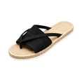 thumbnail image 2 of HTHLVMD Raffia Espadrille Slides, Crisscross Strap Woven Sandals, Beach Woven Slides, Women's Open Toe Thong Dressy Sandals Summer Beach Flip Flops Trendy 2026 Slide Sandals, Black 5.5, 2 of 5