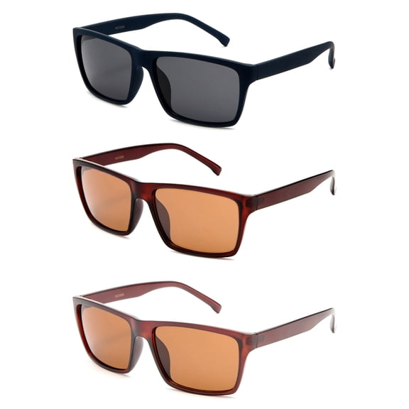 Fashion Squared Sunglasses UV 400 Protection For Men , Brown, Matt Brown & Rubber Blacke 3 Pack