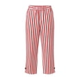 thumbnail image 4 of Wutalume Womens Capri Pants for Women - Striped Wide Leg High Waisted Drawstring Casual Trousers with Pockets Loose Fit Lightweight Summer,Red XL, 4 of 8