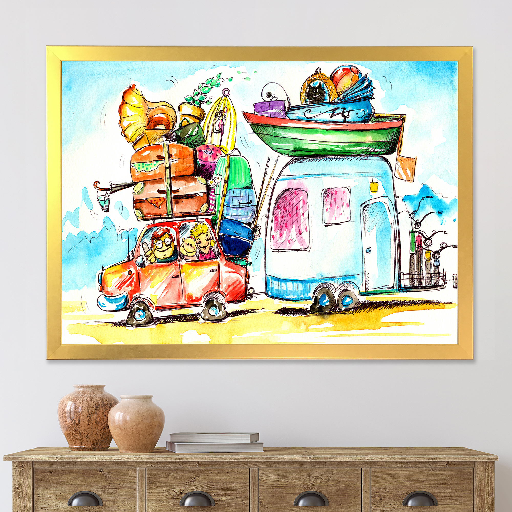 Designart 'Caravans With Family Travel' Farmhouse Framed Art Print